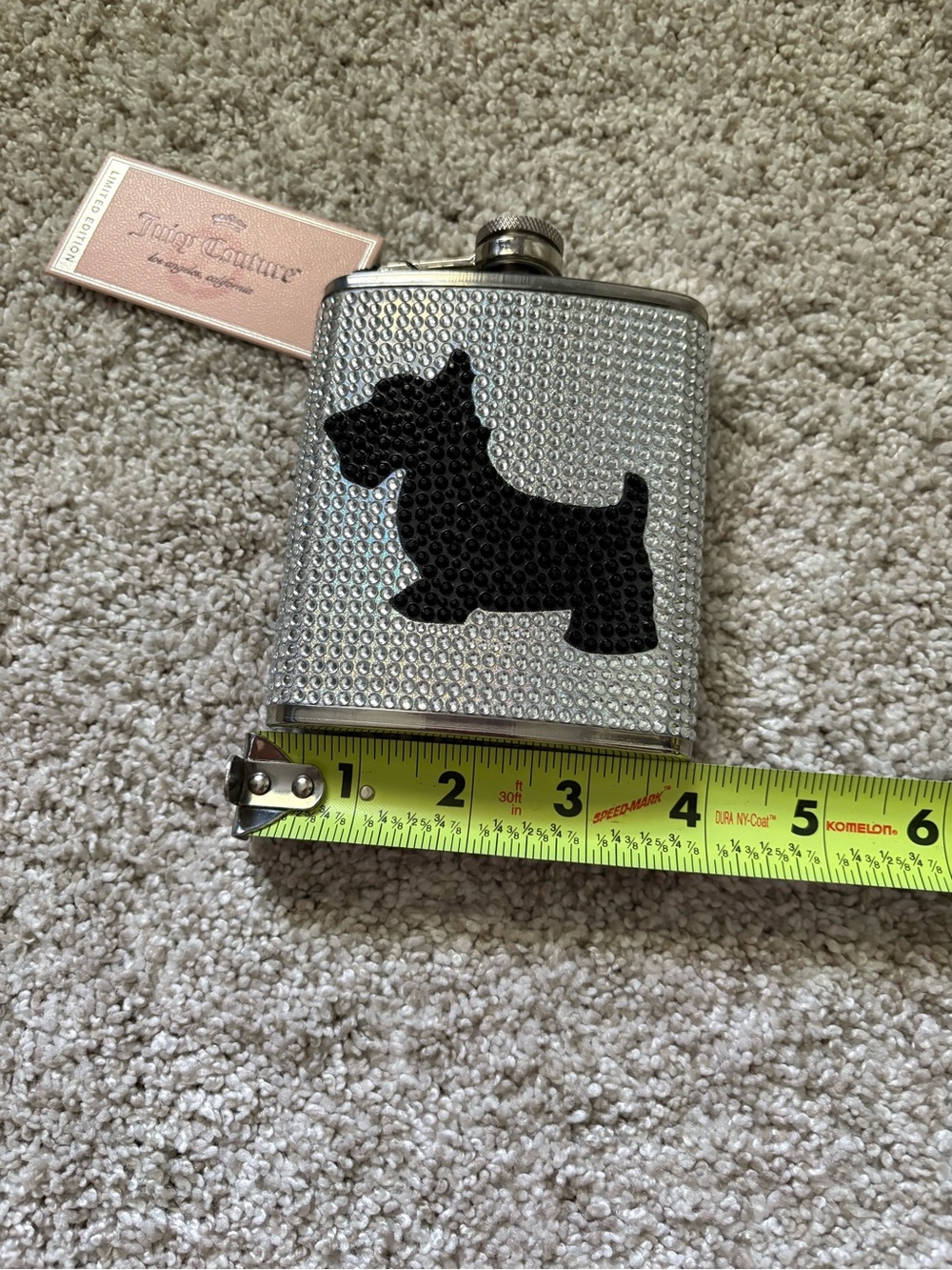 New Limited Edition Juicy Couture 7oz. crystal Scottish Scot Dog Flask Bling - Picture 6 of 11